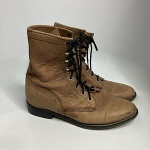 Tan leather lace‎ up boots riding boots approximately size 9.5/10